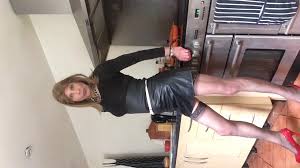 Tranny Slut in Leather Mini Skirt - ThisVid.com