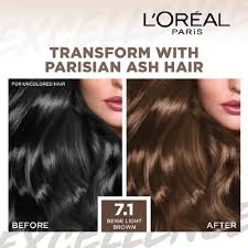 An ashy brown hair color can range from light to dark, so the level of darkness you choose to commit to is up to you. L Oreal Paris Excellence Parisian Fashion 7 1 Beige Light Brown Ash Hair Colour Formulated For Dark Asian Hair No Bleaching Required 75ml Watsons Singapore