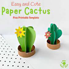 These cactus crafts are easy to make with the free printable cactus template but simple enough to do free hand if you prefer! 3d Paper Cactus Craft Kids Craft Room