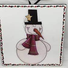 Ceramic holiday wall decor snowman. Snowman Wall Art Ceramic Tile Decoupaged Christmas Holiday Decor Sign Jamscraftcloset