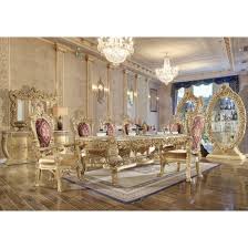 Homey Design Hd 8086 7pc Long Dining Table Set In Gold Tone Dining Room Victorian Gold Dining Room Traditional Dining Room Sets