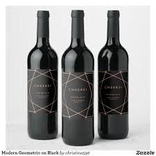 Modern Geometric On Black Wine Label Zazzle Com In 2020 Black Wine Labels Modern Wine Labels Wine Bottle Design