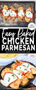 Baking chicken parmesan makes it easy to prepare during the week but can still have its place for sunday dinner! Easy Baked Chicken Parmesan Easy Family Recipes