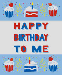 Modern minimalistic birthday vector concept illustration in flat style. Happy  birthday to me text on white background and border with cupcakes, fireworks  and part of birthday cake with candle. Poster 22704401 Vector