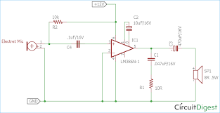 However, in order to get 12v, we need a much higher voltage to cater for the voltage drops that will occur in the circuit due to the diodes and other components. Simple Microphone To Speaker Amplifier Circuit Diagram