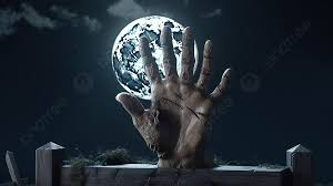 Ghoulish 3d Render Of A Zombie Hand Emerging From The Ground With A Wooden  Plaque Under The Moonlit Night Sky In A Haunted Cemetery Background, Zombie  Hand, Zombie, Halloween Hand Background Image