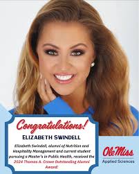 Congrats to our NHM alumni, Elizabeth Swindell! 🎉 She recieved the 2024  Thomas A. Crowe Outstanding Alumni award! Elizabeth is currently pursuing a  Master's of Public Health and is serving as Miss
