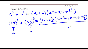 Factor The Sum Of Cubes Binomial 8x 3 125y 3 Youtube