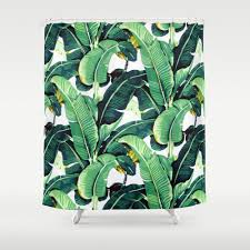 Martinique Banana Leaves Shower Curtain Tropical Leaf Pattern Boho Bathroom Decor Banana Leaf Shower Curtain Boho Bathroom Decor Boho Chic Bathroom Decor