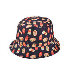 Peculiar Hat Cola And Hamburger Cute Print Bucket Hat Bucket Hat Women Flat Top Hats Mens Sun Hats
