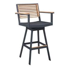 Higold York 1 Piece Swivel Barstool With Teak Armrest St Lucia Bar Chair Quick Dry Foam With Coffee Textilene Fabric And Matte Charcoal Aluminium Frame Walm In 2020 Teak Patio Dining Bar Stools
