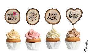 Bridal Shower Cupcake Toppers Printable Hand Painted Wood Slices 6 Designs Bachelorette Party Rustic Wedding Bridal Shower Cupcakes Toppers Bridal Shower Cupcakes Cupcake Toppers Printable