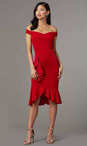 They'll go great with your dancing shoes! Knee Length Off Shoulder Wedding Guest Dress In Red