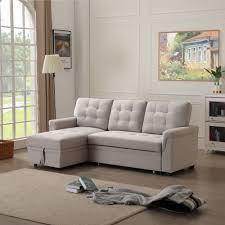 Urhomepro Sectional Sofa Sleeper With Reversible Chaise Modern Convertible Sofa Bed Premium Linen Fabric Living Room Couches And Sofas With Storage Wheels L In 2021 Sectional Sleeper Sofa Sofa Bed Design