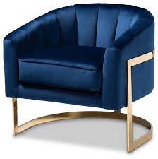 Tomasso Glam Royal Blue Velvet Upholstered Gold Lounge Chair Contemporary Armchairs And Accent Velvet Lounge Chair Blue And Gold Living Room Studio Chairs