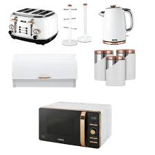 Rose Gold White Digital Microwave 1 7l Jug Kettle 4 Slice Toaster Bread Bin Mug Tree Towel Pole On Onbuy