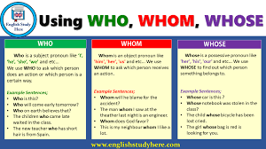 Using Who Whom Whose In English English Study English Grammar English Idioms