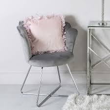 Silver Grey Velvet Shell Back Dining Chair Armchair With Chrome Legs Picture Perfect Home