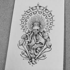 Printed on 100% cotton watercolour textured paper, art prints would be at home in any gallery. Magic Mushroom Tentacle Shaman Tattoo Design Electricbrainstem