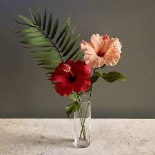 Papel Crepe Tropicales Ramo Hibiscus Y Fronda De Palma Paper Flowers Hibiscus Wedding Flower Arrangements