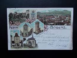 Hořovickém, při ústí litavky do mže, v pěkném úvalu mezi lesnatými vrchy (do 461 m) a skalnatými stráněmi. Beroun Cesky Kras Litografie Brana Rozhledna Znak Erb Hradby 1899 Aukro