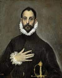 The image is in the public domain, and tagged portraits. The Nobleman With His Hand On His Chest Wikipedia