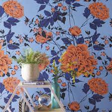 Orange And Blue Vintage Floral Peel And Stick Wallpaper By Drew Barrymore Flower Home Walmart Com Drew Barrymore Flower Home Peel And Stick Wallpaper Vintage Floral Pattern