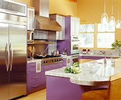 Purple Cabinets With White Counters And Stainless Yellow Walls Purple Kitchen Cabinets Purple Kitchen Kitchen Colors