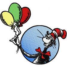 Dr Seuss Cat In The Hat With Balloons Embroidery Design Machine Embroidery Machine Embroidery Designs Embroidery Designs