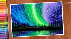 How to draw the northern lights with soft pastels how to draw the aurora borealis | real time materials: Art With Oil Pastels Northern Lights Drawing For Beginners Step By Step Youtube