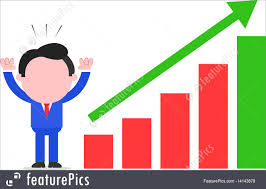 Cartoon Characters Vector Cartoon Happy Blue Faceless Businessman With Green Arrow On Bar Chart Going Up On White
