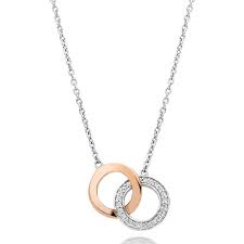 Beaverbrooks Silver And Rose Gold Plated Cubic Zirconia Double Circle Necklace Double Circle Necklace Circle Necklace Necklace
