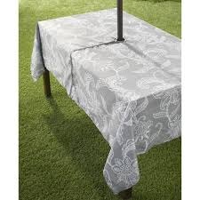 A 70 inch round tablecloth will fit round dining tables that are anywhere from 42 to 55 inches in. Lakeside Outdoor Tablecloth With Umbrella Hole And Zipper Rectangle 60 X 84 Target