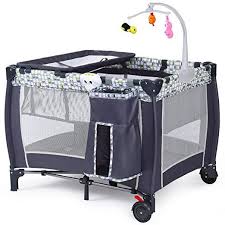 Costzon Baby Playard Convertible Playpen With Bassinet Changing Table Foldable Travel Bassinet Bed With Music Box Whir Baby Playpen Bed Bassinet Baby Cribs