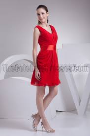 red v neck short party homecoming graduation dresses