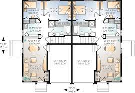 Plan 2145dr Duplex With Center Car Garage For Privacy Duplex Floor Plans Duplex House Plans Duplex Plans