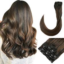 Clip in hair extensions is a way for people to easily change any hairstyle to a variety of different looks, cuts and lengths. 16 Inch Clip In Hair Extensions Real Human Hair Black Brown Highlights 120 Gram Double Weft Straight Remy Human Hair Extension Clip On For Full Head 1bt6p1b