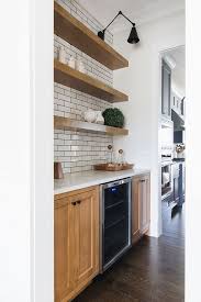 Butlers Pantry Hickory Cabinet With Hickory Floating Shelves And Subway Tile With Black Grout But Hickory Kitchen Cabinets Hickory Kitchen New Kitchen Cabinets