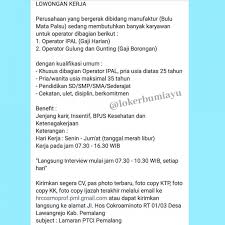 Lowongan kerja terbaru 2021 lulusan smp,sma,smk,s1, semua jurusan {klik disini} lowongan terbaru hari ini: Lowongan Kerja Pt Cosmoprof Pemalang Pendidikan Kerja Pengikut