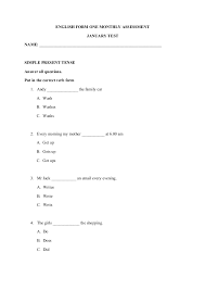 Set 2 form 1 term 2 opener exams. E Nglish Test Form 1