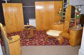 A dressing table, the frieze drawer flanked by further drawers. H L Epstein Fine Art Deco Birds Eye Maple Bedroom Suite Art Deco Bedroom Furniture Art Deco Bedroom Art Deco
