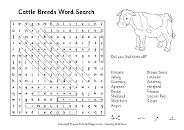 Http Www Activityvillage Co Uk Cattle Breeds Word Search Cattle Breeds Animal Puzzles