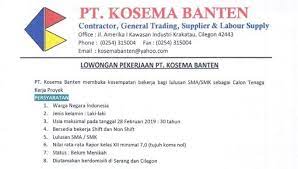 Pt sanghiang perkasa atau kalbe nutritionals kembali membuka lowongan kerja untuk sejumlah posisi. Lowongan Kerja Untuk Lulusan Sma Smk Pt Kosema Banten Area Serang Cilegon Serangkab Info