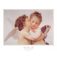 Cherubs The First Kiss Cupid And Psyche Kiss Painting William Adolphe Bouguereau