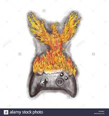 Pagesbusinessesbeauty, cosmetic & personal caretattoo & piercing shopskull art tattoovideosphoenix aus der asche. Tattoo Style Abbildung Eines Vogel Phonix Rising Aus Feuer Asche Auf Game Controller Stockfotografie Alamy