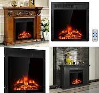 22.5" Electric Fireplace Insert Freestanding & Recessed Heater Log Flame  Remote