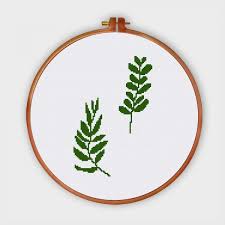 Cross stitch patterns simple design. 2 Green Leaves