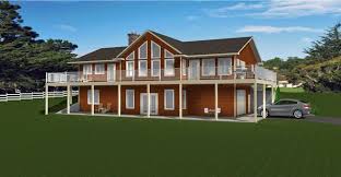 Simply enter and exit at the ground level from both the front and back of the home. Plan 2012639 Bungalow With Walkout Basement Open Concept Vaulted Ceiling Office Main Floor Laundry Lar Basement House Plans House Plans Lake House Plans