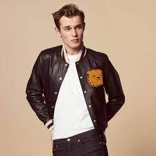 Sandro Leather Varsity Jacket With Patch Leather Varsity Jackets Mens Fashion Streetwear Mens Outdoor Jackets