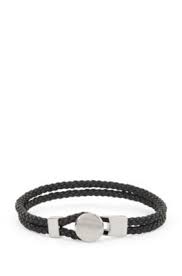 BOSS - Double-braided leather cuff with logo-etched hardware